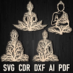 File Svg dell'albero del Buddha per taglio laser, Mandala Cricut Namaste Boho Zen Yoga meditazione spirituale Svg per camicie, pacchetto Png di design a sublimazione
