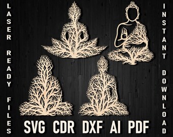 Buddha Tree Svg files for Laser Cut, Mandala Cricut Namaste Boho Zen Yoga Spiritual Meditation Svg for Shirts, Sublimation Design Png Bundle
