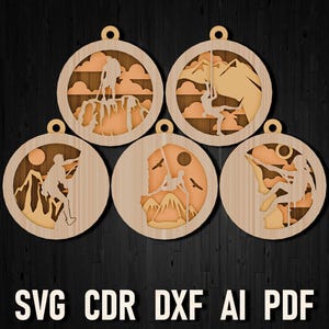 Archivos svg de Navidad de escalada para glowforge y cricut, Panel de descarga digital de escalador, Escaladores de roca masculinos, Vector, archivo digital de escalador