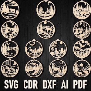 クリスマスの自然野生動物のオーナメント SVG バンドル レーザーカットファイル クリスマスボールツリーデコレーション クラフトオーナメント デジタルダウンロード SVG DXF Pdf