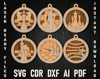Chess svg christmas ornament for laser cut glowforge files, chess player Christmas gift sign, Multi Layered Digital Download cdr dxf ai plt