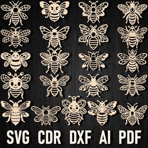 Biene Weihnachten Laser Cut svg Vektor Dateien, Honigbiene Weihnachten hölzerne Form Glowforge Cricut Ohrringe Sofortiger Download Dxf, AI, Pdf