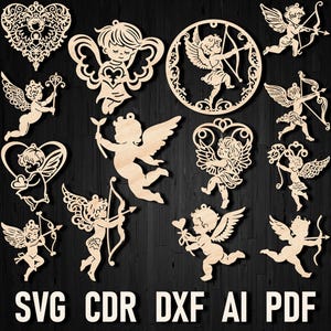 Archivos de corte para exhibición de flechas de arco de ángel con adorno láser de Navidad de Cupido Svg para Glowforge Amor Arrows Fall Love Archery Cricut Valentine's Day