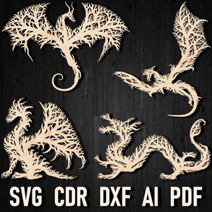 Svg Dragon Tree Style Wall Art Files For Laser Cut And Glowforge, Dragon CNC Plasma Router Cutting Files For Wood and Metal Pdf Dxf Ai
