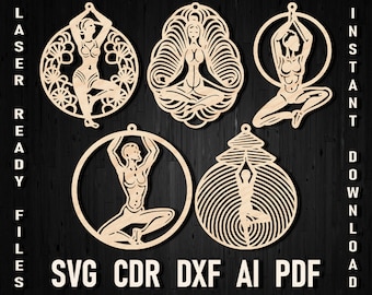 Yoga Christmas laser cut svg dxf pdf, Yoga namaste decal silhouette template cnc cutting, Yoga Pdf Decor digital vector instant download