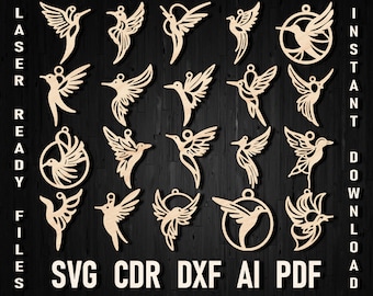 Svg Hummingbird Earrings File for Laser Cut, Hummingbird Silhouette Glowforge Files, Learher Earrings File for Cricut Machine Cutting File