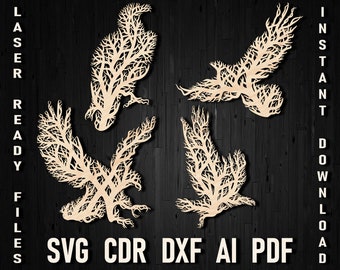 Svg Tree Style Eagle Wall Hanging Panel Vector Laser Cut Files, DXF Home Wall Art Decor, Glowforge Birds Lover Wood Cutout Pdf Idea Ai Cdr