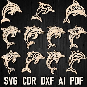 Adorno navideño de delfín Glowforge, archivo SVG digital, archivo SVG cortado con láser de animales marinos, diseño vectorial de madera acrílica, archivos Cricut, adorno de playa