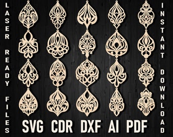 Pendiente Art Nouveau Svg, plantilla de pendiente láser, archivo SVG de paquete de pendientes de impresión, archivo de corte SVG Glowforge, pendientes cricut svg archivos de corte Xtool