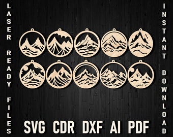 Mountain Earring Bundle SVG, Glowforge Earring svg, Mountain Earring Laser Cut Files dxf, Cricut Earrings Bundle dxf, Xtool Mountains Svg