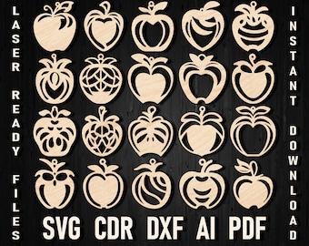 リンゴのイヤリング テンプレート SVG、レーザーカットとグローフォージ用のリンゴのシルエット イヤリング、リンゴのフルーツ スクール イヤリング、新学期用イヤリング