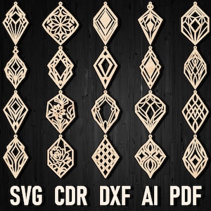 Orecchini a rombo file di download digitale tagliati al laser in formato SVG per taglio laser e Glowforge, orecchini a forma di rombo con pendenti a forma di goccia