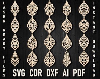 Edwardian Earrings Bundle, Leather Earrings, Wooden Earrings SVG, Glowforge Earring Template Silhouette Cut Files, Cricut Cut Files Dxf Pdf
