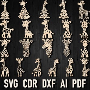 Fichiers de décorations de Noël girafe Svg pour découpe laser, forge luminescente et autres machines Machines Bundle Cnc Giraffa Cricut & Silhouette Xmas