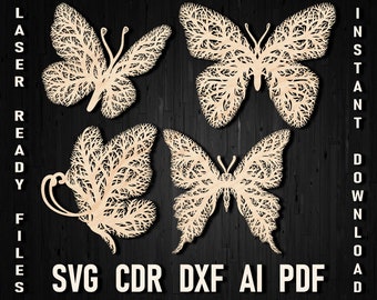 Archivo vectorial de panel de árbol de mariposas SVG para corte por láser y Glowforge. Adorno de silueta de mariposa Cricut Idea de enrutador digital del árbol de la vida
