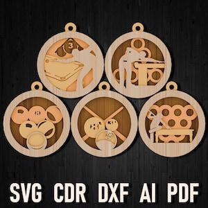 Billiards christmas multi-layer svg ornaments for glowforge, Diy cdr and dxf file for laser cutting, cricut and silhouette home decor