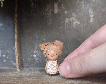 Tiny wooden art doll Miniature fairy Little artist doll Cloth mini doll Little elf wood toy Small art doll figurine 1/48 scale