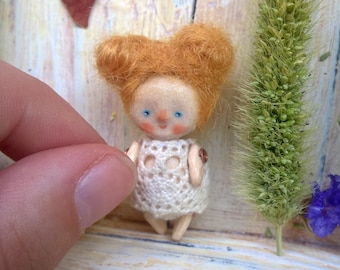 Mini wooden artist doll in lace dress Tiny fairy