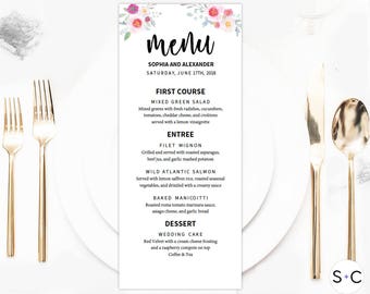 Romantic Floral Wedding Menu Template, Wedding Menu, Menu Template, Menu Printable, Dinner Menu, Wedding Menu Card, Diy Wedding Menu