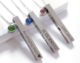 Personalized Bar Necklace, Birthstone Necklace for Mom, Engraved Necklace, Custom Necklace, Name Bar Necklace, Birthstone Jewelry