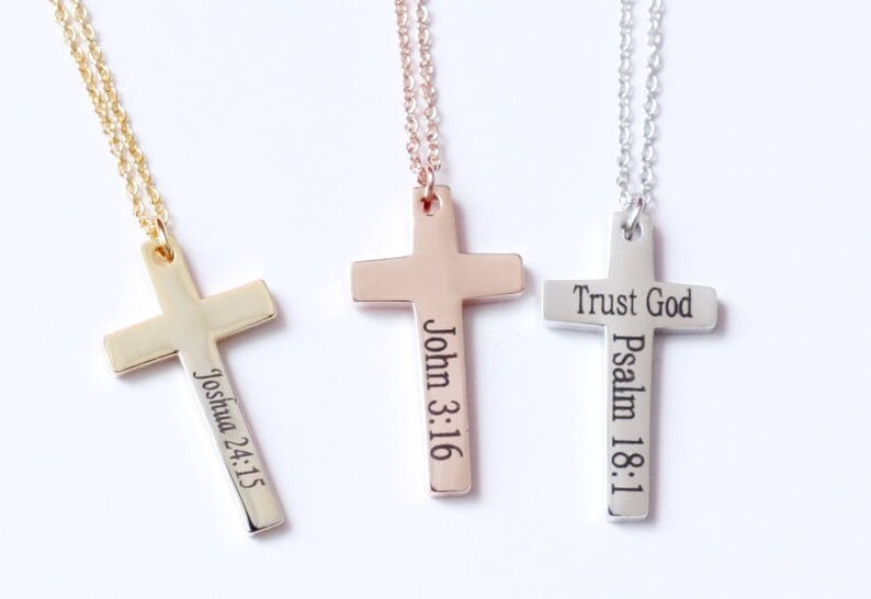 Custom Cross Necklace Bible Verse Necklace Christian Etsy
