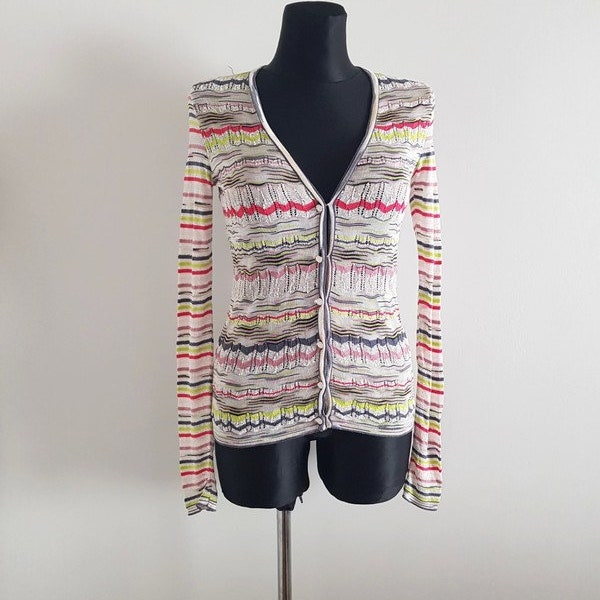 MISSONI Feinstrick Sommer Strickjacke Boho Style Chevron Gestreifte U-Ausschnitt Damen S/M