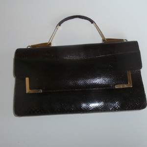 Bolso vintage de piel de serpiente, bolso de mano de piel natural barnizada, hermoso bolso de piel de serpiente hecho a mano