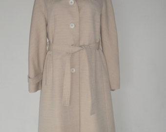 Vintage Beige Retro Textured Coat Womens Stylish  M
