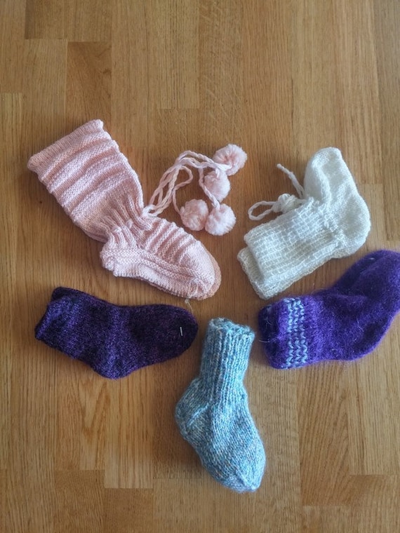 Baby Wool Set Socks 8-9-10cm Hand Knitted Baby 3-… - image 1