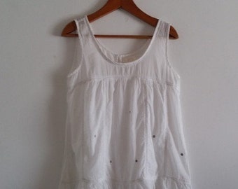 Vintage White Cotton Knitted Tank Top Sleeveless Top Womens