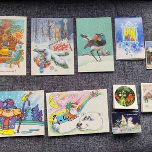 10 Postal de Navidad soviética vintage Tarjeta de Navidad de Año Nuevo soviético ruso, Tarjeta de felicitación en blanco URSS, Postal soviética Postales navideñas