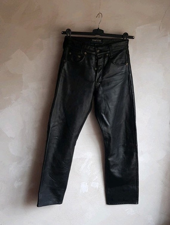 Vintage PANTERA Real Leather Mens Boys Pants Jeans Motorcyckle Black Size  XS 