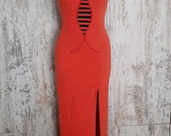 Vintage Handmade Orange Bodycon Sexy  Dress Women's size M