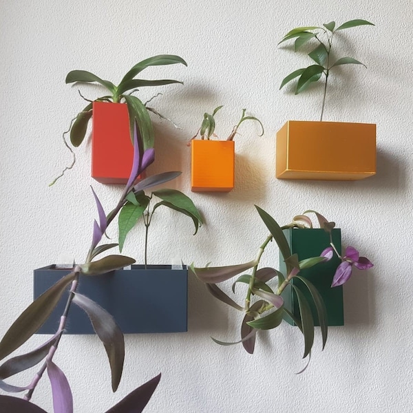 Colorful Wall Planter Set, Sustainable 3D Printed Wall Plant Pots, Outdoor and Indoor Planters, Birthday Gift