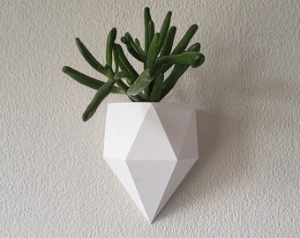 Diamond Wall Planter, Wall Mounted Plant Pot, White Wall Plant Pot Holder, Awesome Gift