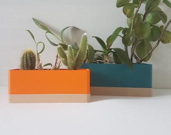 Set of 2 Colourful Indoor Planters With Drainage Holes, Rectangular Plant Pots