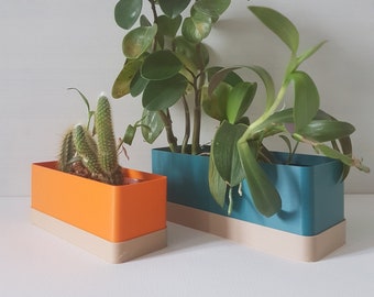 Colourful Indoor Planter, Rectangular Plant Pot With Saucer, Birthday Gift