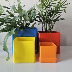 Macetas de interior coloridas, maceta cuadrada con bandeja de goteo para suculentas y plantas pequeñas.