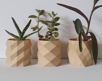 Geometric Succulent Planter Set, Modern Mini Pots, Eco-Friendly Wooden Plant Pots
