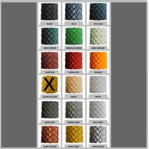 K&ouml;nnte beinhalten: Ein Raster aus achtzehn zylindrischen Pflanzgef&auml;&szlig;en mit einem geometrischen, facettierten Dreiecksmuster. Die Farben umfassen Schwarz, Blau, Petrol, Moosgr&uuml;n, Smaragd, Minze, Weinrot, Koralle, Orange, Ockergelb mit einem X, Holz, Wei&szlig;, Dunkel-, Mittel- und Hellgrau, Kupfer, Gold und Silber.