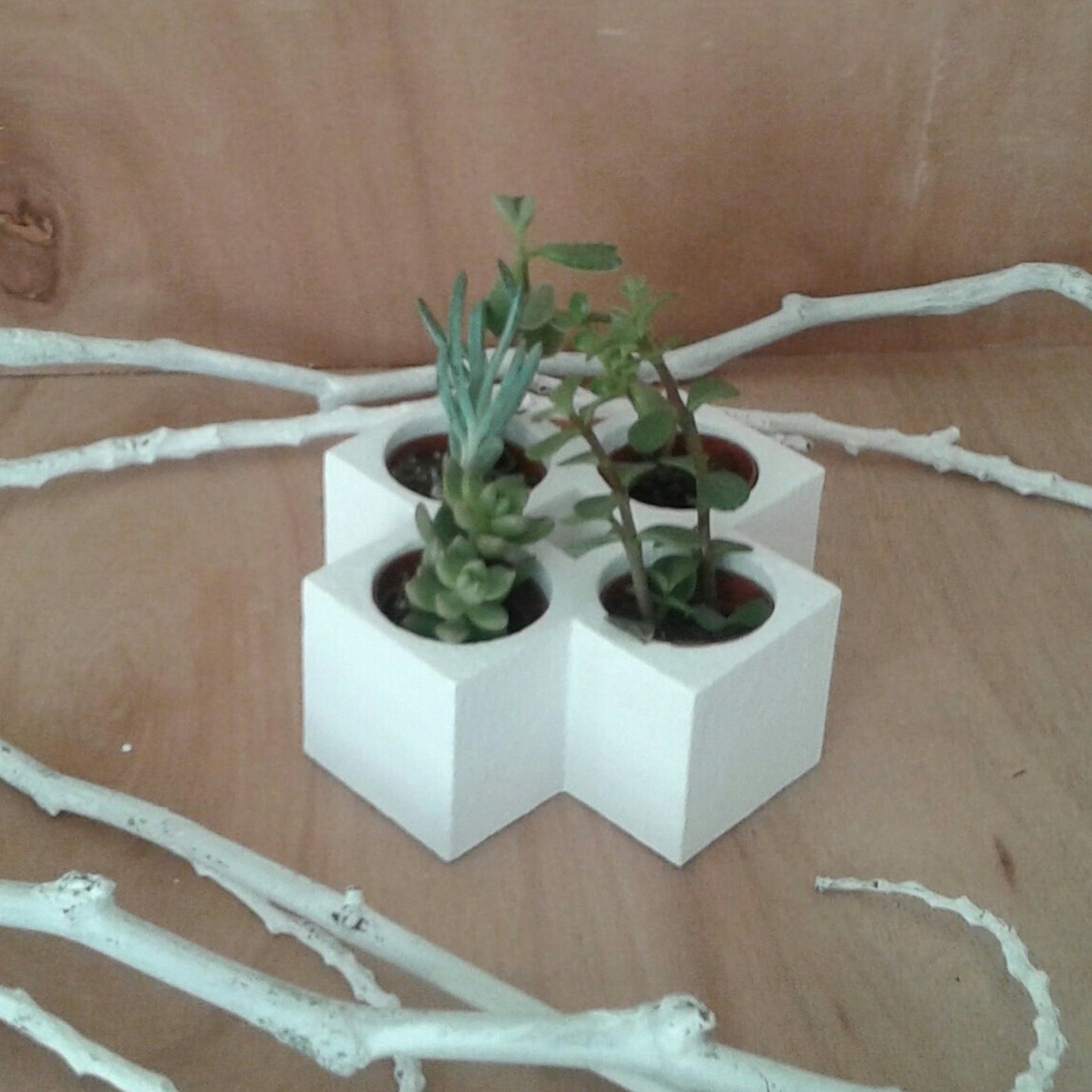 White Geometric Planter Succulent Planter Coffee Table Etsy UK