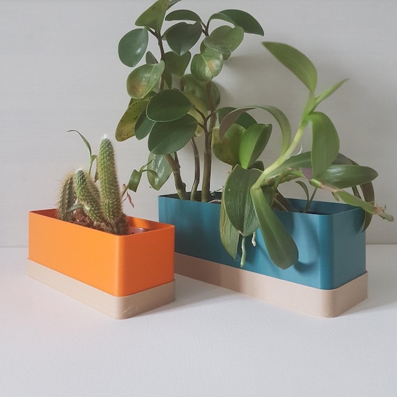 Colorful Indoor Planters, Rectangular Plant Pot With Drip Tray