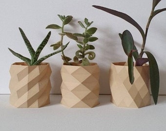 Set of 3 Wooden Planters, Indoor Wooden Plant Pots, Coffee Table Pots, Modern Gift