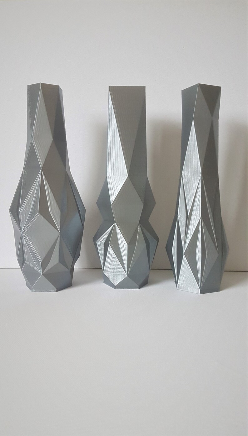 Set Di 3 Vasi Decorativi In Vetro Pressato, Grigio, Perfetti Per Tavolo, Soggiorno, Camera Da Letto E Ufficio