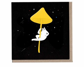 Mogs and Mushroom greetings cards - Magic Mushroom / White Cat