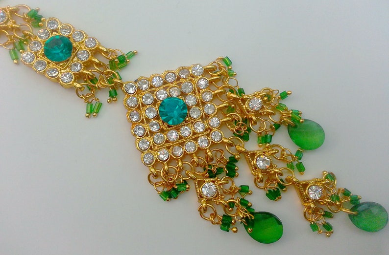 UNIQUE Elegant Indian Jewelry Bollywood Belly Dance Women Party Wear 22K Gold Plated Bridal Wedding Kundan Maang Tika Tikka Forehead Decor
