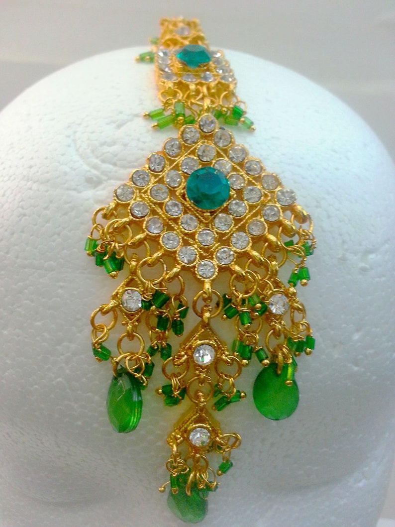UNIQUE Elegant Indian Jewelry Bollywood Belly Dance Women Party Wear 22K Gold Plated Bridal Wedding Kundan Maang Tika Tikka Forehead Decor