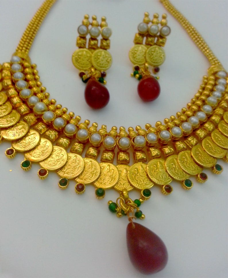 Collier Or Vert Antique De Cz Set Femmes Indiennes Parti Porter Bijoux Ethniques Fantaisie