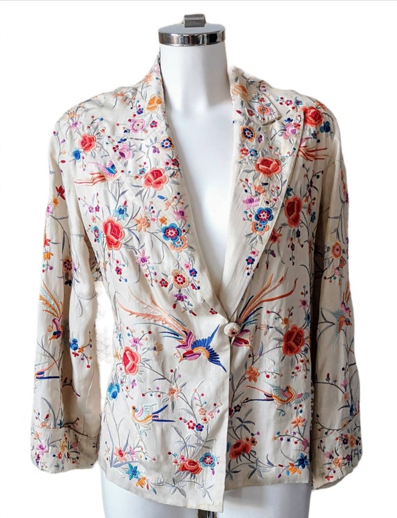 1920's Art Deco Flapper Girl Chinese Hand Embroid