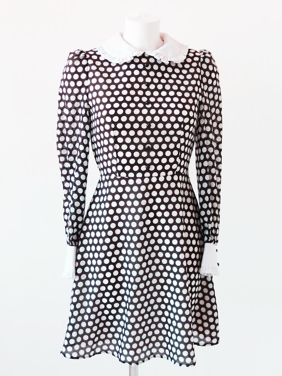 1960s Polka Dots Mini Dress With White Collar And